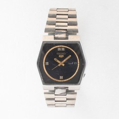 Vintage Seiko 5 Automatic 6309-6070 Black Dial Stone Indices Watch Bilingual Day