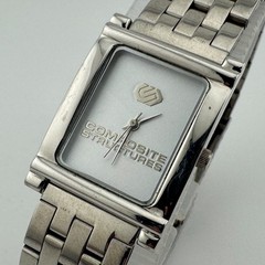 Composite Structures Quartz Watch Men Silver Rectangle Analog New Battery 7.75″