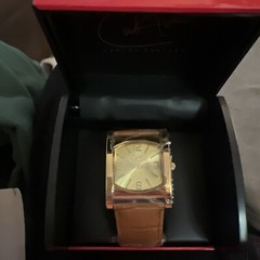 Carlos Santana Mens Wrist Watch Brown Gold Stainless Steel Leather