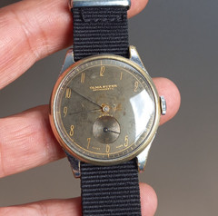 Tropical Black Dial Military Style Watch 35mm Vintage Olma Super