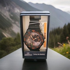 GEORGE Sports Easy Read Dial Long Life Battery Black Orange Mens Watch New
