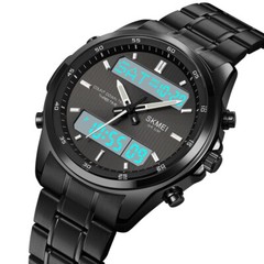 SKMEI Men Quartz Watch Silver Steel Digital Wristwatch Male Sport LED Watches