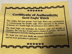 U.S. Commemorative Gold Eagle 14k Gold Watch US Twenty Dollar Coin 14kt With COA