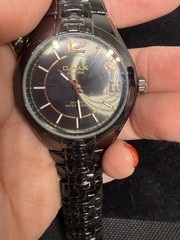 OMAX Since 1946 Women’s Black Quartz Wrist Watch Rose Gold Accents Water Resist