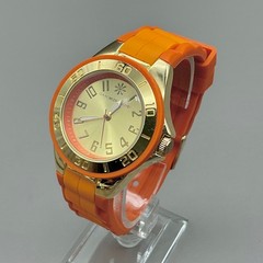 Isaac Mizrahi Watch Women Orange Gold Tone Silicone Strap Sporty NEW BATTERY