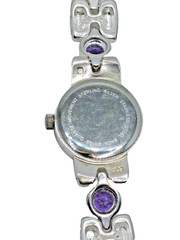 .925 Sterling Silver Aria Watch & Band W. Amethyst Stations Swiss Move 7″ 44.5g