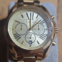 Michael Kors men’s Quartz Chrgraph Date Gold Bracelet Silver Roman Dial
