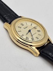 Stauer Metropolitan Men Analog Date Watch 40mm Goldtone Black Leather Full Kit🔥