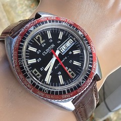 Vintage CLINTON men’s automatic watch day/date World Time Bezel Germany 1970s