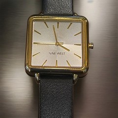 Women’s Nine West Watch Black Strap & Mother Of Pearl Face Stainless Steel Back