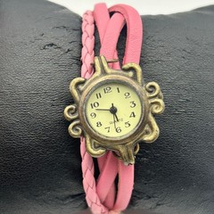 Boho Women’s Analog Watch Bracelet Pink Snap Band Working New Battery