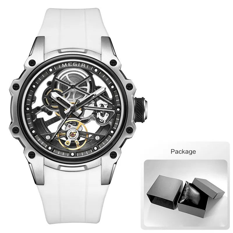 MEGIR Skeleton Dial Automatic Mechanical Watch Men Stainless Steel Waterproof