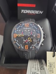 New Torgoen TN/1048 Black Carbon Dail And Orange Details 45mm Silicone Strap