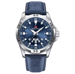 VAVAVOOM Men’s Quartz Analog Watch Day/Date 45mm Leather Strap Steel Case