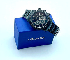 Silpada Black on Black 45 CZ Jewels Stainless Steel Case Chronograph Watch T3139