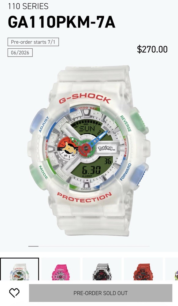 CASIO G-SHOCK x Pokémon GA-110PKM-7AJR Watch CONFIRMED ORDER. SHIPS JULY.