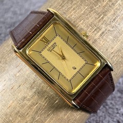 Vintage Citizen Men 4031-S04741SMW Tank Brown Leather 25mm Quartz Watch 7 1/4″