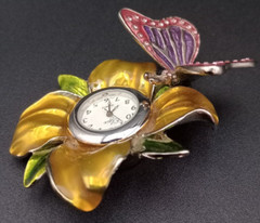 Vintage Elgin Enameled Butterfly Flower Watch Paper Weight Japanese Movement