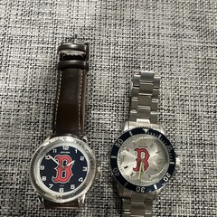 Boston Red Sox Logo Quartz Analog Watch Lot 2 Leather Strap SS Bracelet