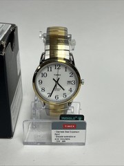 Timex Easy Reader Watch Men 35mm Indiglo Silver Gold Tone Date Stretch Band a9