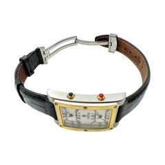 Croton Dual Time Tank Watch • Two-Tone Silver & Gold • 43 mm • Luxury Wristwatch