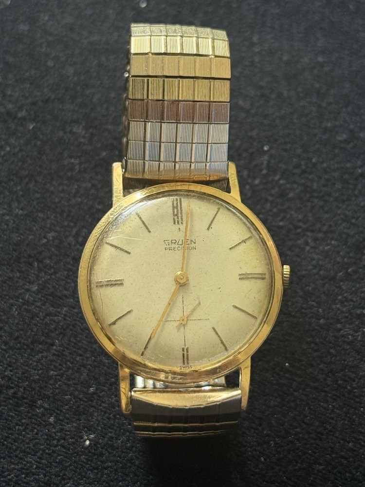 Gruen Precision 17 Jewels Men’s Watch Gold Tone, Vintage, for Parts or Repair