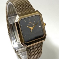 TECHNOS Wristwatch Borazon Quartz Date Display Gold Vintage Authentic From Japan