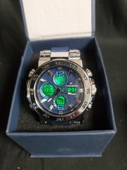 LIGE FOXBOX FB0033 Men’s Sport Watch Big Case Silicone Strap Chrome/Blue NEW