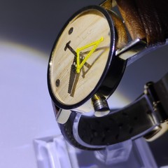 Consort Analog Wood Grain Beige Dial Brown Leather Stainless Steel Wristwatch
