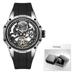 MEGIR Skeleton Dial Automatic Mechanical Watch Men Stainless Steel Waterproof