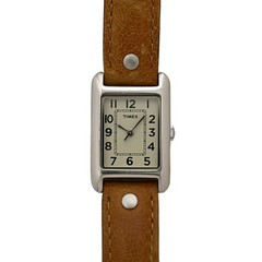 Timex Ladies Tank Quartz Off White Dial Stainless Steel Case Genuine Leather