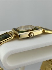 Vtg LA Express Ladies 21mm Watch Gold Tone Abalone Band MOP Dial 7″ – RUNS