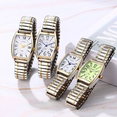 Women Elderly Two Tone Elastic Band Big Numbers Easy to Read Quartz Analog Watch