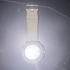 Analog & Digital Wristwatch Beige Rubber Strap Black Resin Case White Dial