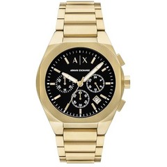 Armani Exchange Men’s Watch Rafael Chrono Black Dial Yellow Gold Bracelet AX4180