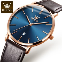 OLEVS Watch 30m Waterproof Ultrathin Quartz Wristwatch Leather Band Men Women