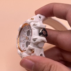 SANDA Sport Watch Digital Analog White Resin Chronograph Alarm Water Resist