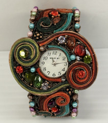 Vintage Narmi Quartz Analog – Women’s Filigree Watch – Beads Gems Hinged Cuff