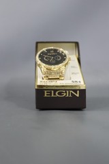 Elgin Men’s Gold-Tone 295 Crystals Black Dial Watch – FG160030G