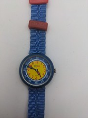 1988 Flik Flak Swiss by Swatch Blue/Yellow Dial Watch Band New Battery Work