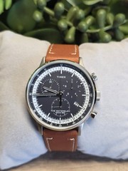Timex Waterbury Chronograph Tachymeter Date Black Dial Brown Leather 40mm