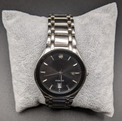 Allude Diamond Men’s Quartz Watch FMDAL384 Silver Tone Black Face New Battery