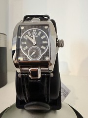 Reactor Fusion 97201 Quartz 100m Black Dial Silver Square leather. NEEDS BATTERY
