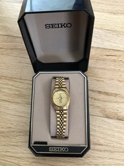 Gold Tone Seiko Bracelet Watch With Anniversary Logo Dial 7N83-0041