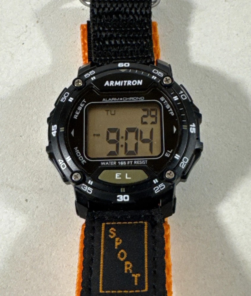 Armitron 40/8318BORTC, Chronograph, Alarm, Date, 50 Meter WR, Black Nylon Strap