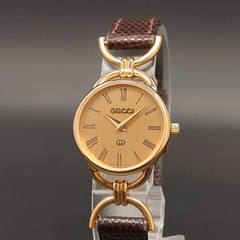 Vintage 1990s N MINT Gucci 6000 L Roman Gold Dress Qz 23mm Womens Watch JAPAN