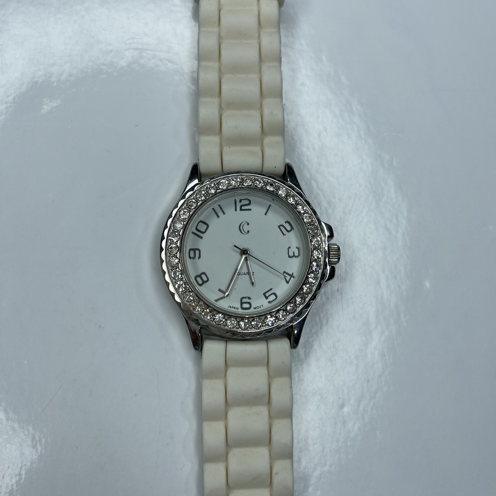 E CC Silver Crystals White Jelly RY3207 Japan Stainless Sport working