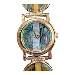 Rhythm Fabrege Swirl 24k Gold Plated Quartz Green Swirl Women’s Watch. 7 3/4″