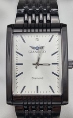 Gianello Men Genuine Diamond Dial 45mm Tank Case Stainless Steel Bracelet Watch