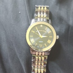US Polo Assn. Two-Tone Gold/Silver Quartz Watch, Black Roman Dial 40mm